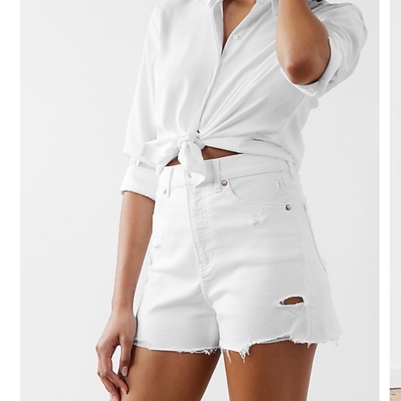 Express super high waisted white mom jean shorts - Picture 1 of 11